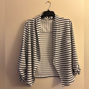 Charcoal striped blazer with 3/4 sleeves. Size L